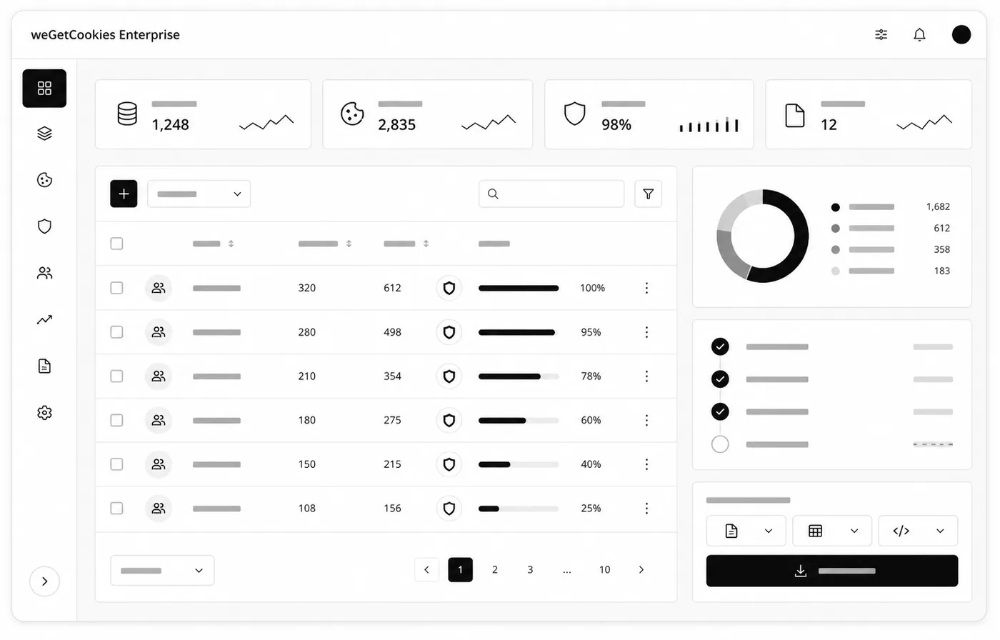 weGetCookies Enterprise profesyonel arayüz mockup'ı